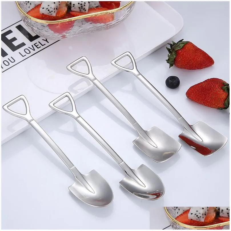 UPDATE 304 stainless steel creative tip flat shovel spade spoon coffee dessert ice cream spoons Watermelon digging drop ship