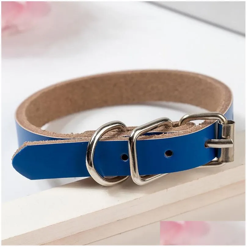 Dog Adjustable Letter Collar Pin Buckle Dog Leather Collars Neck Lace Pet Dog Supplies Red Pink Blue will and sandy