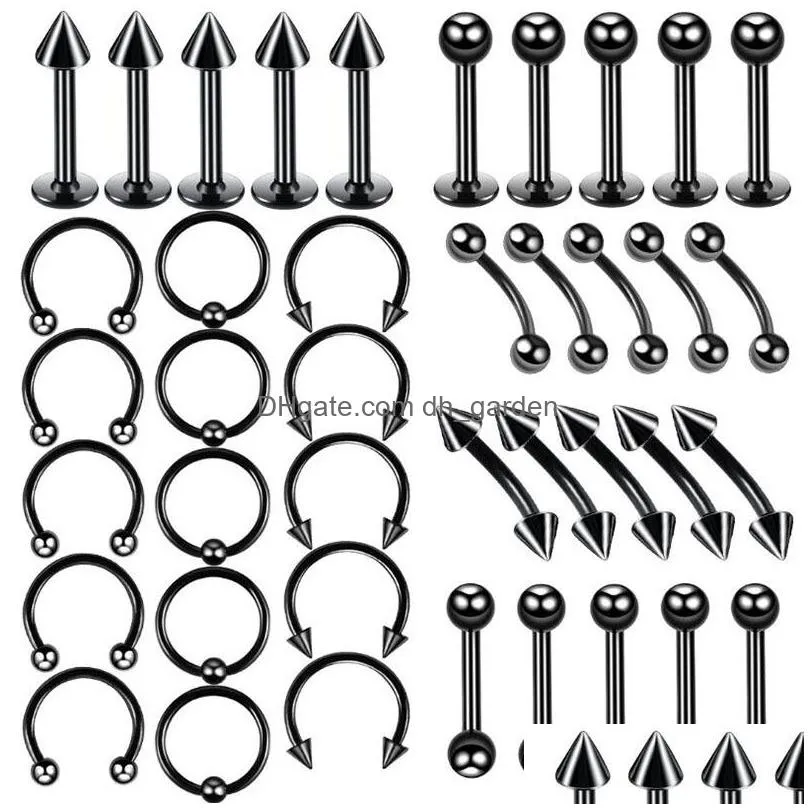 ybollar 40pcs/lot stainlee steel mix styles body piercing tragus tongue belly nose ring labret lip cartilage ear stud jewelry