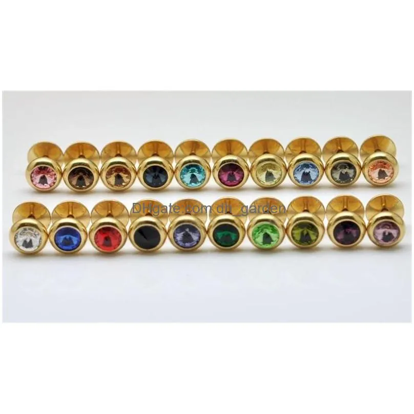 whole mixed 20colors dumbbell tongue rings 200pcs crystal stone fake plug cheater earring body jewelry