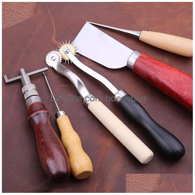 professional leather craft tools kit hand sewing stitching punch carving work saddle set accessories diy tool set