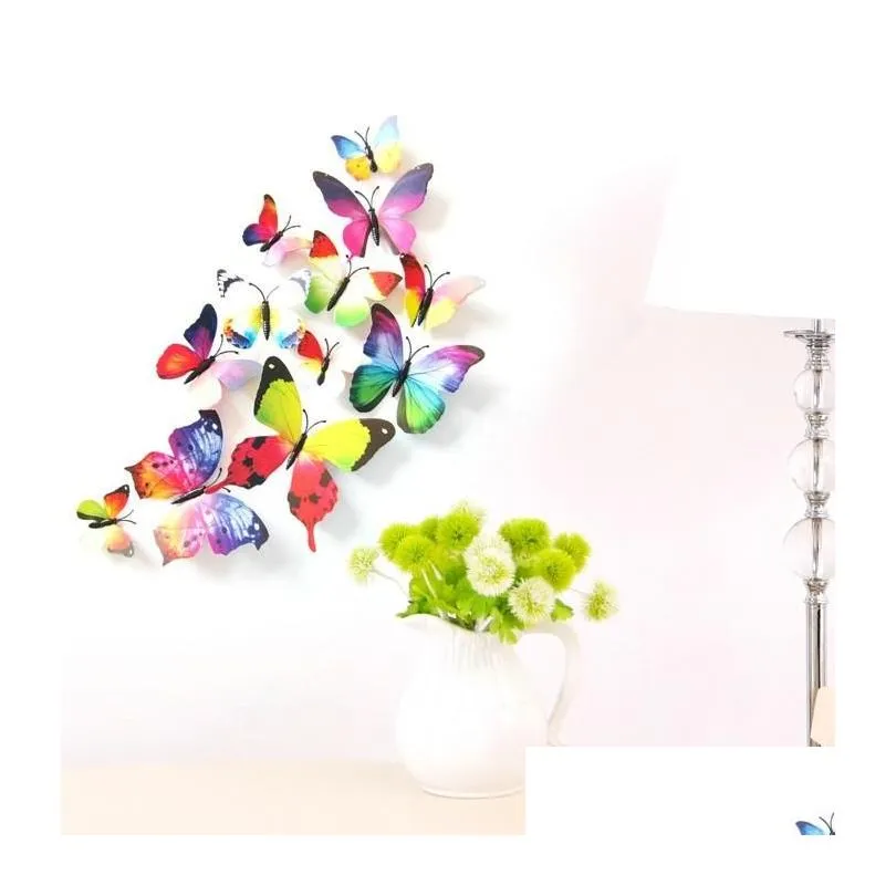 1200 pcs/lot pvc 3d butterfly wall stickers decals home decor poster for kids rooms adhesive to wall decoration adesivo de parede