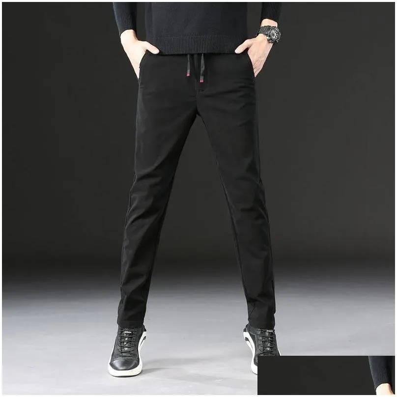 Spring Autumn Fashion Slim Fit Men Casual Pants Straight Dress Elastic Business Trousers For Man Size 28-36 Men`s