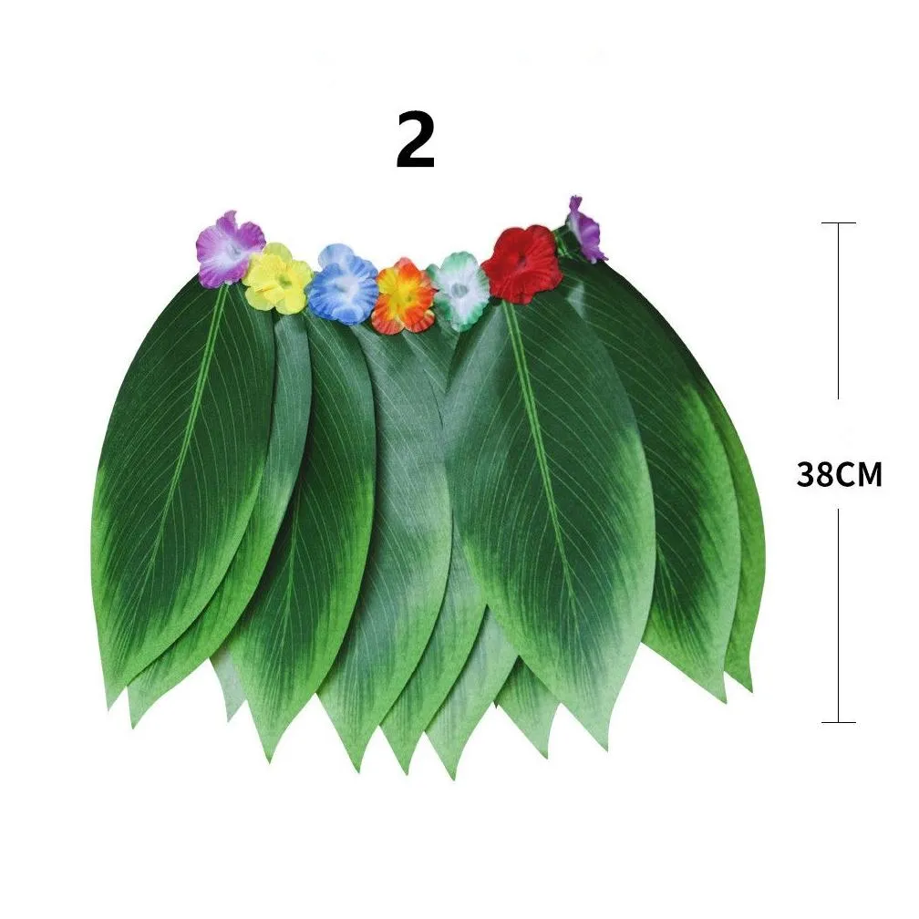 Hawaiian Grass Skirts Artificial Silk Green Leaves Hula Skirt Costume Patry Decorations Children Kids & Adult Hula Show Skirt Dance