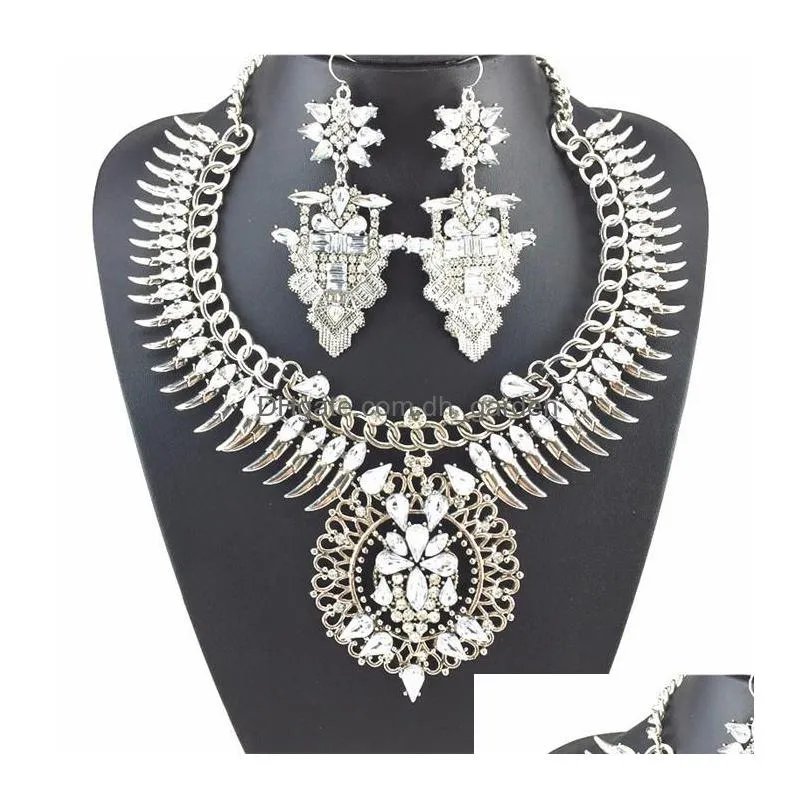 ztech vintage with earring crystal exaggerated big brand luxury charm statement necklace & pendant jewelry set