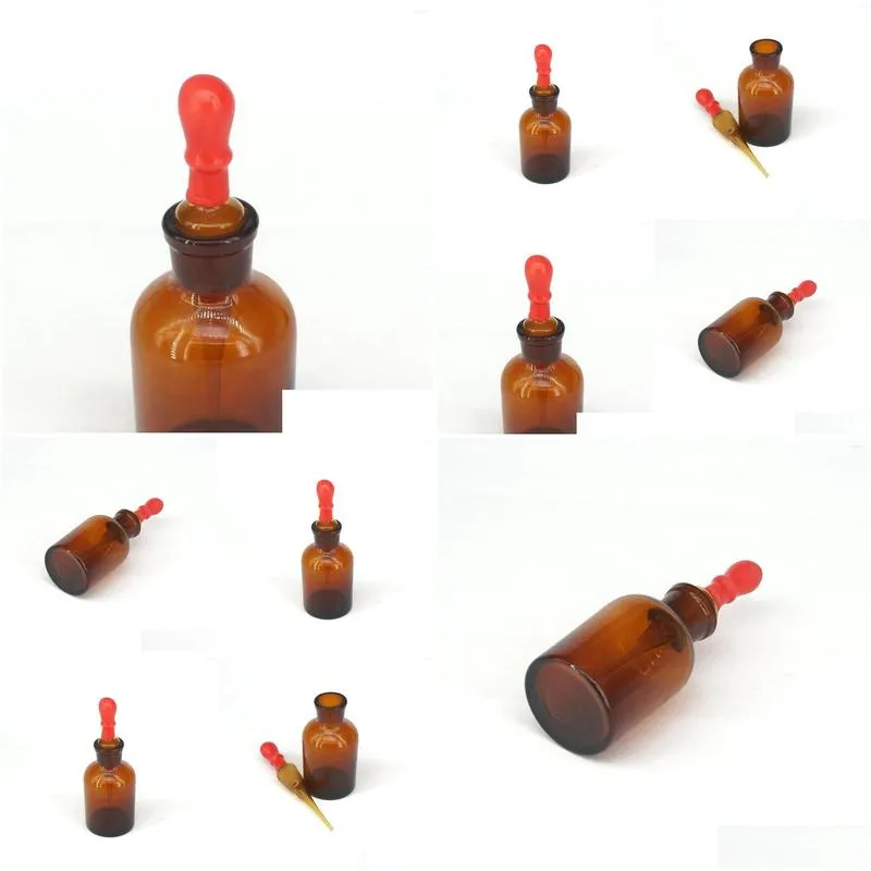 wholesale 60ml dropping brown glass bottle pipette and latex rubber nipple laboratory chemistry equipment