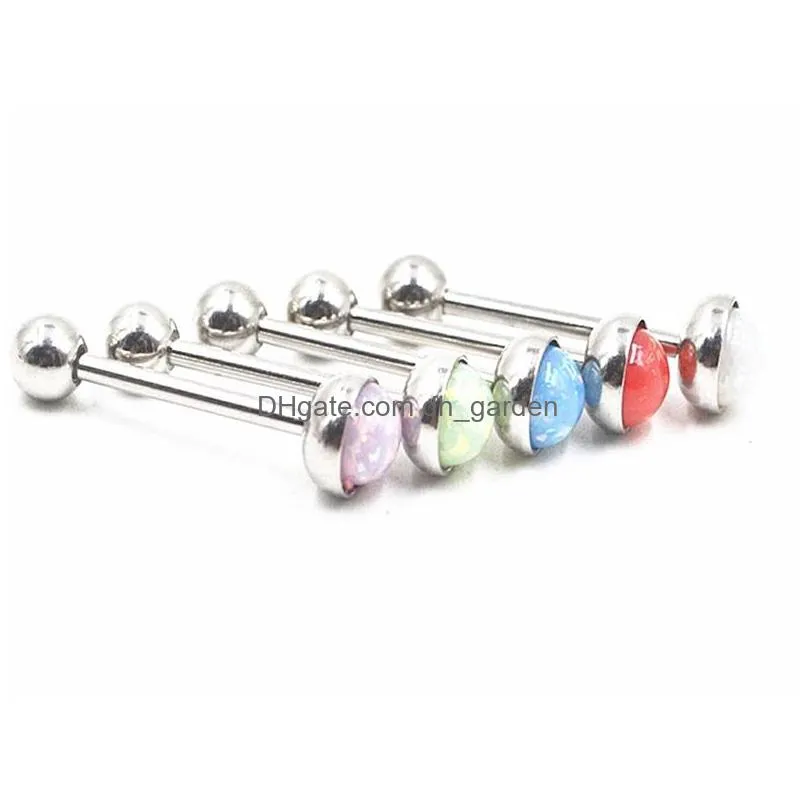 50pcs body jewelry piercing opal gems sparking tongue ring bells nipple 14g~1.6mmx16mm bar mix nice colors