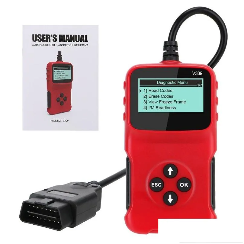 v309 obd2 diagnostic tool car code reader scanner lcd display check engine fault interface scanners auto accessories