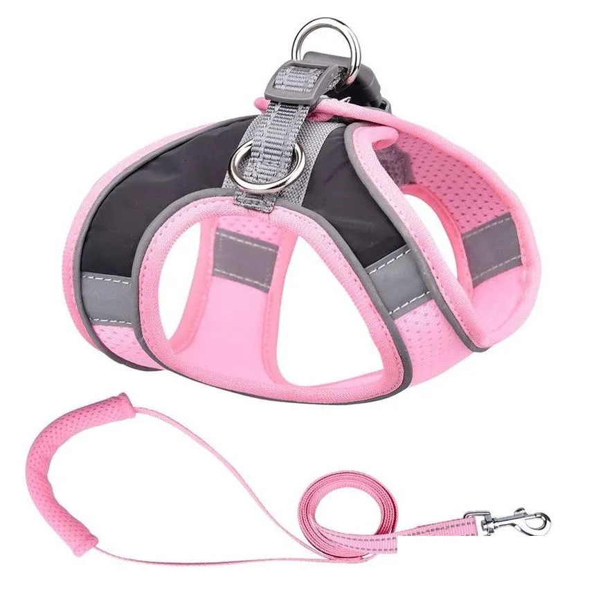 Large Area Night Reflect Light Waistcoat Harness Leash Set Adjustable Breathable Collar Rope Outdoor Metal Rings Leashes Pet Dog Supplies Will and