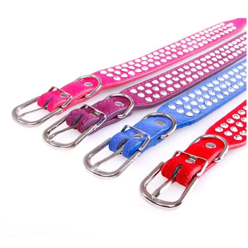 pu leather adjustable pet dog collar rhinestone neck lead dog necklace pink pets pomeranian collare cane leash dogs ee5qy