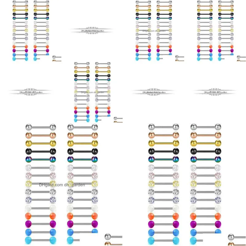 15 pairs 14g ring rings stainless steel and palstic acrylic straight barbell for tongue nipple piercing jewelry