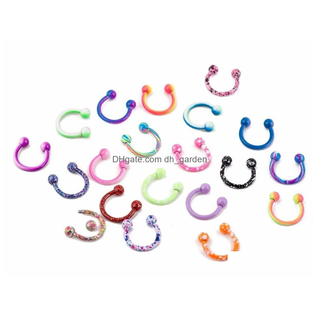 100pcs body jewelry piercing tongue ring barbells nipple bar horseshoes lip labret eyebrow piercing colorful