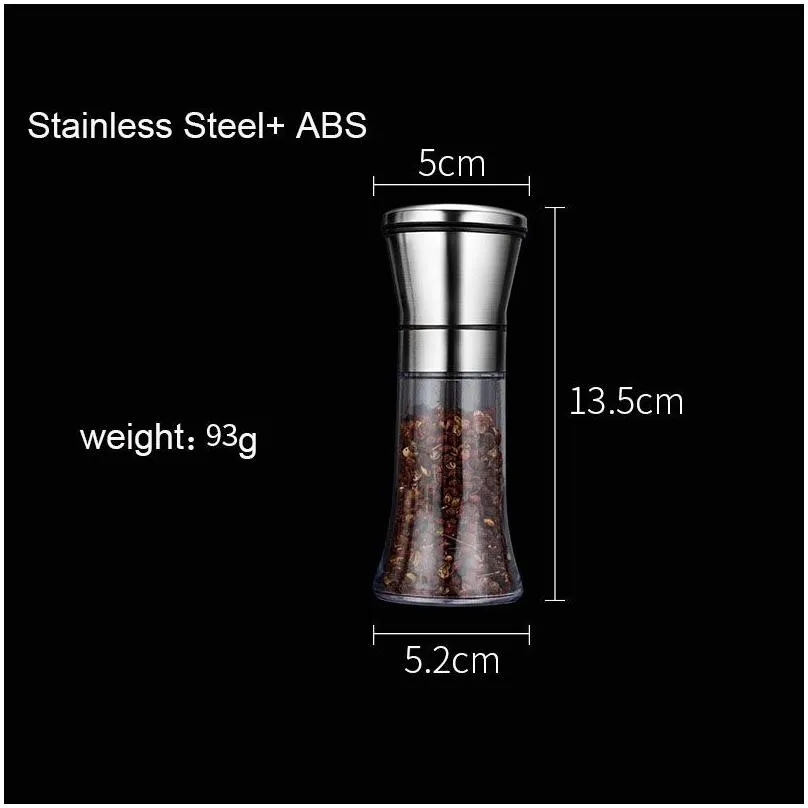 Stainless Steel Pepper Grinder Pepper Mills Bottles With Adjustable Manual glass Black pepper grinder salt coffee spice bottle drop