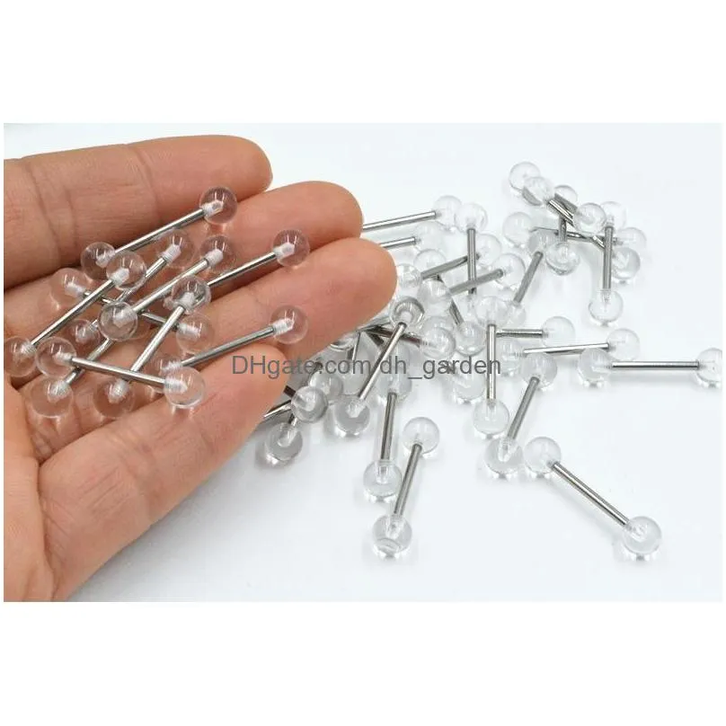 50pcs acrylic ball tongue/ nipple ring barbells bar 14g~1.6mm retainers body piercing jewelry 14gx16mmx6mm/6mm