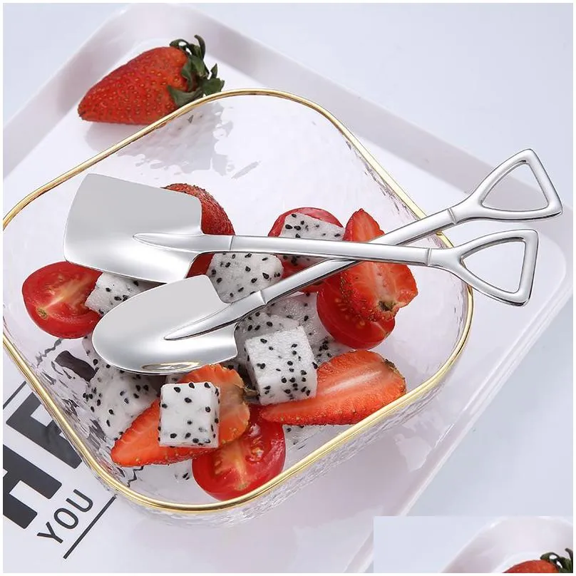 UPDATE 304 stainless steel creative tip flat shovel spade spoon coffee dessert ice cream spoons Watermelon digging drop ship