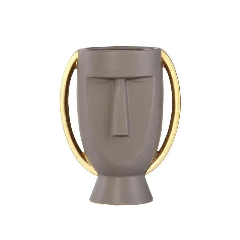 nordic ins luxuxy abstract ceramic human face vases flower pot creative and simple modern home crafts soft decoration ornaments