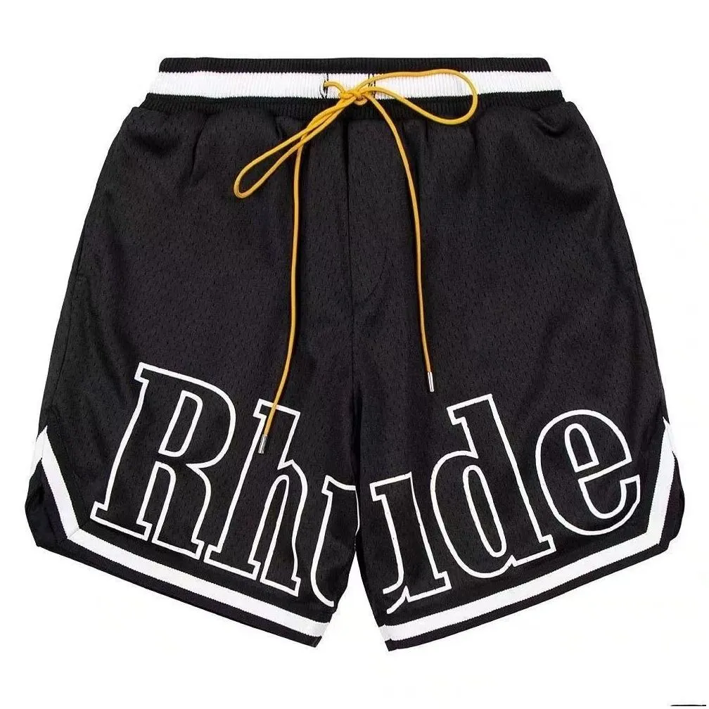 rhude mens mesh shorts fashion men women casual reflective skateboard hip hop beach rhude pocket high quality white border short asian