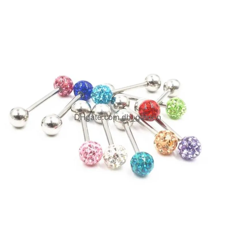 lot50pcs piercing jewelry body jewelry-crystal gems tongue ring bar smoothly nipple shield