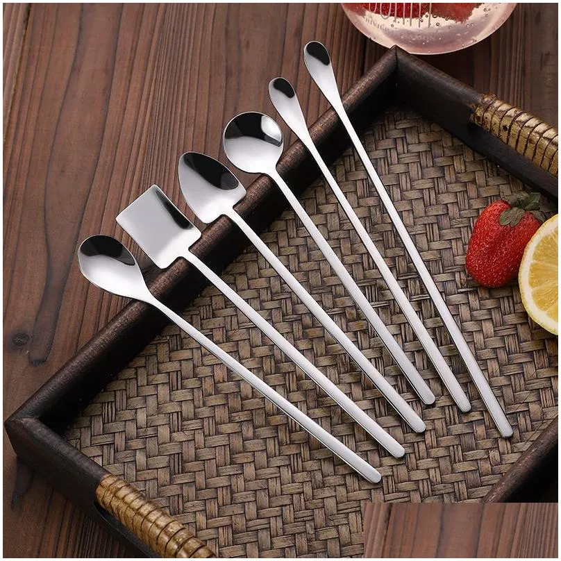 Head Shovel Long Handle Spoon Shiny Stainless Steel Home Kitchen Dining Flatware Noodles Ice Cream Dessert Spoons Cutlery Tool