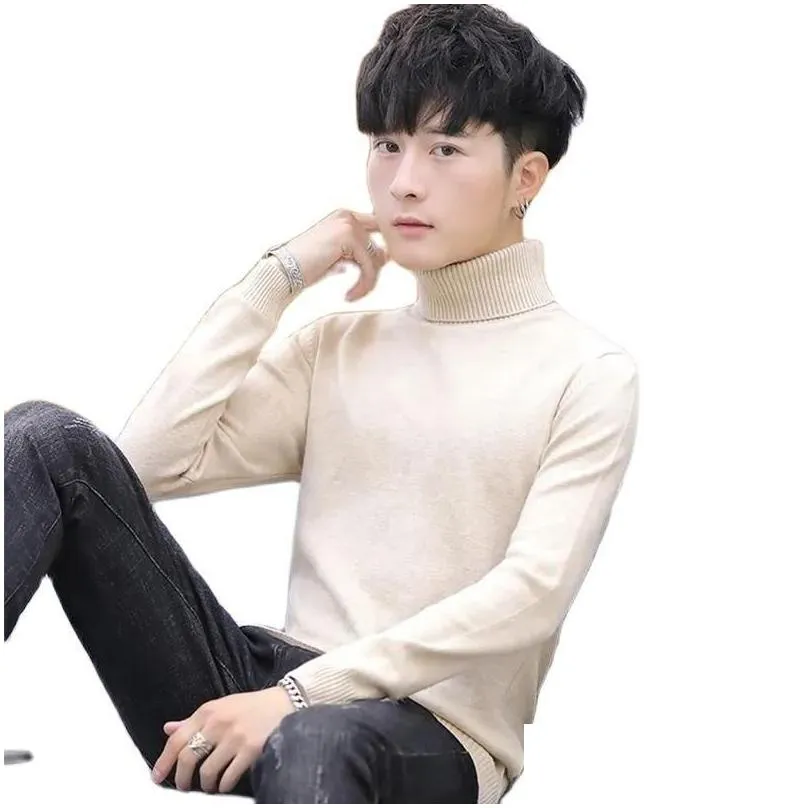 mens sweaters 2023 plus cashmere and thick sweater male korean version turtleneck slim body warm bottom student autumn winter