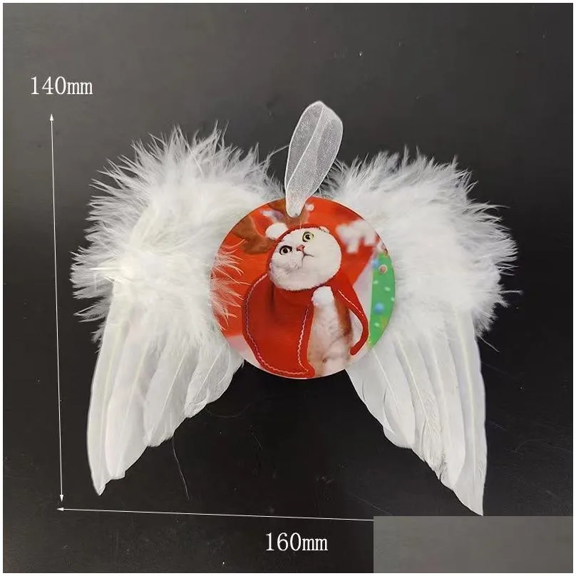 Sublimation Christmas Feather Pendant White Blank MDF Heat Transfer Christmas Decorations 2.8inch Round Heart Double Side For