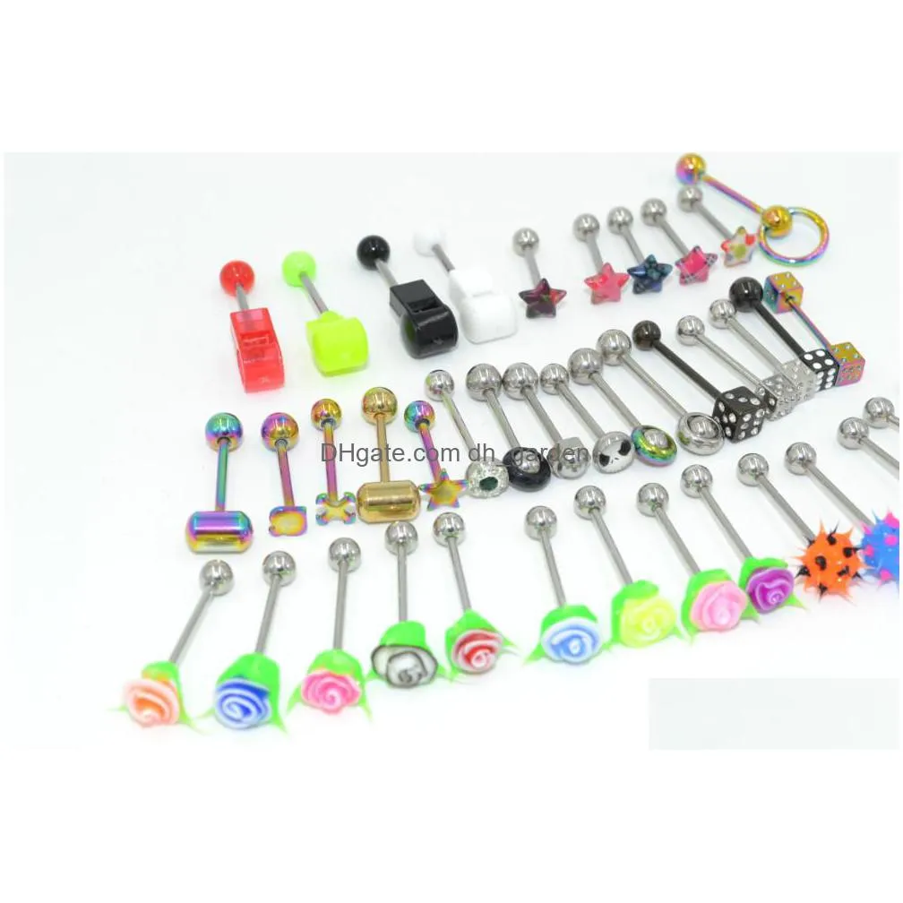 50pcs shippment body jewelry- punk emo skull head tongue ring bar nipple sheild barbells piercing 14gx16mm