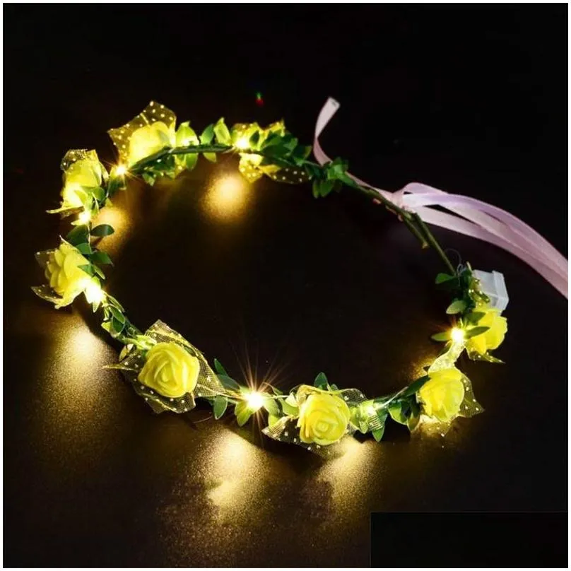 LED Decorative Flowers Wreath Wedding Dress Hair Garland Bridal Bridesmaid Floral Crown Hawaii Seaside Holiday Decor Accessories