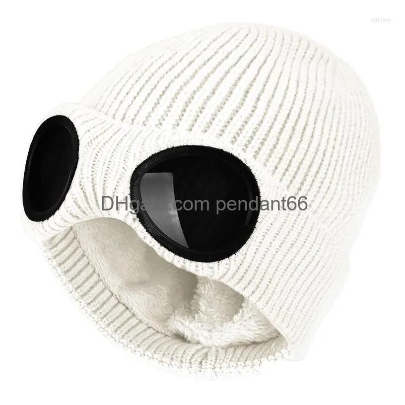 beanies 2022 winter glasses hat cp ribbed knit lens beanie street hip hop knitted thick fleece warm for women men