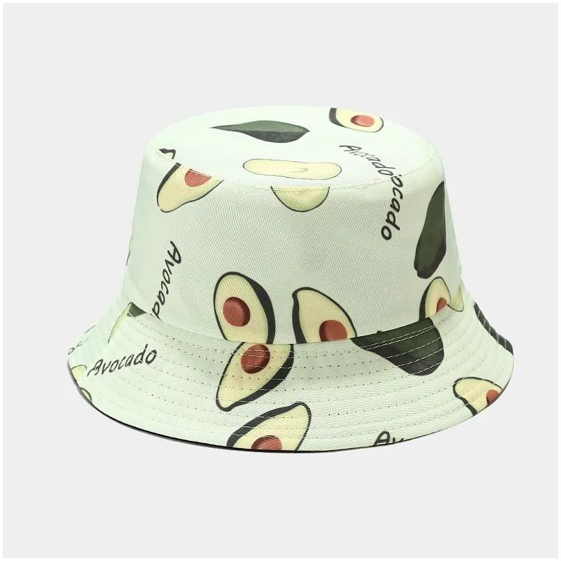 panama bucket hat fruit avocado printed beach sun hats for women men summer hiking fishing sports female cap