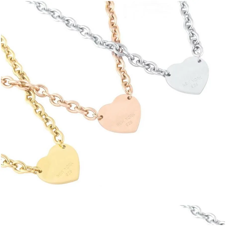 europe america fashion style lady women titanium steel 18k gold thick chain necklace with engraved t letter heart pendant