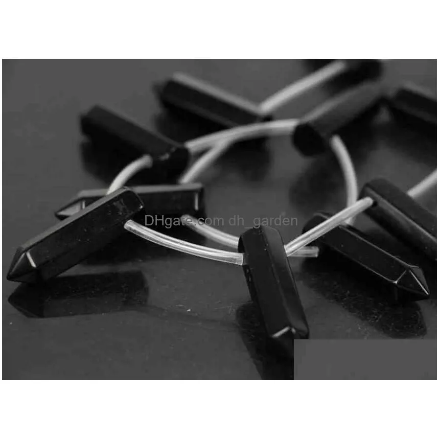 approx12pcs/strand natural black ag ate top drilled faceted hexagonal point pendantonxy bullet shape beads jewelry necklace diy