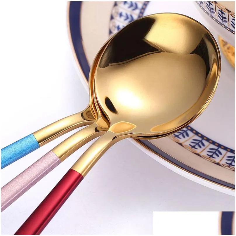 304 stainless steel spoon household round spoon Creative dessert coffee stirring spoons Feeding spoon Dinnerware Set Kitchen drop ship