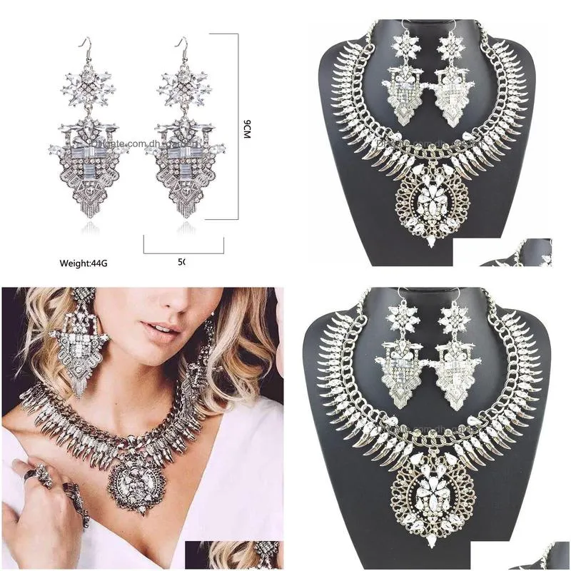 ztech vintage with earring crystal exaggerated big brand luxury charm statement necklace & pendant jewelry set