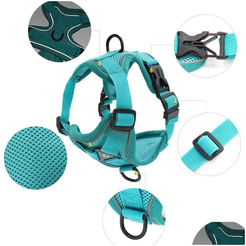 Reflect Light Breathable Adjustable Waistcoat Mesh High Harnesses Leash Set Walk dogs leashes pet Supplies red blue will and sandy