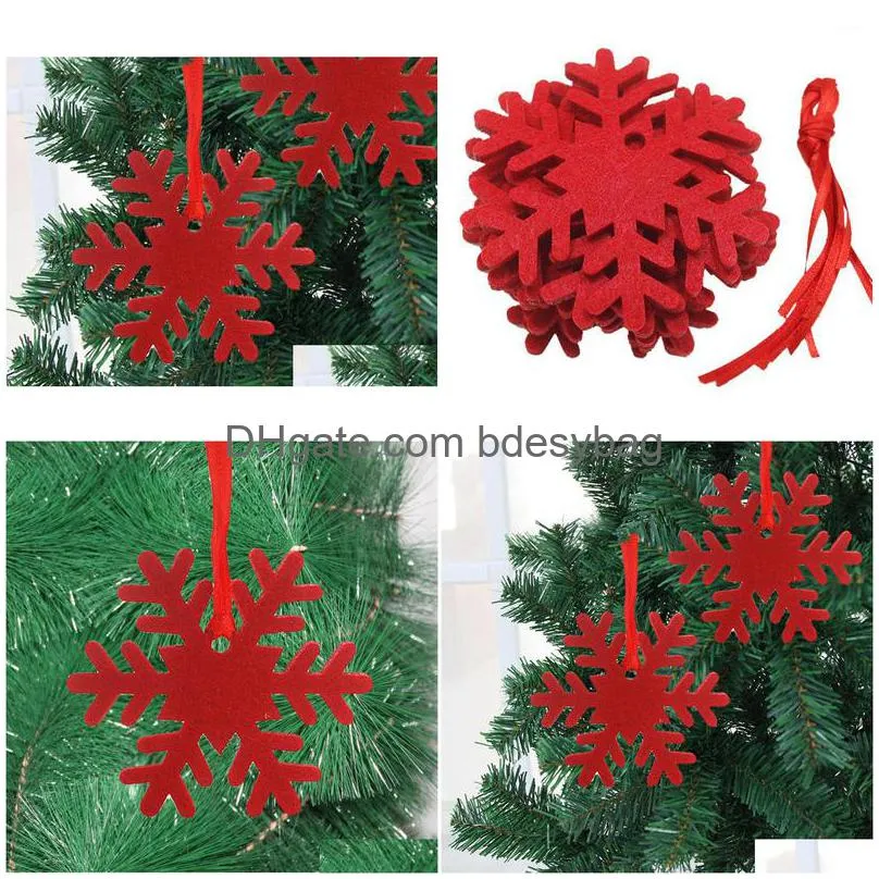 90pcs felt snowflake pendants christmas tree ornaments window home decoration red