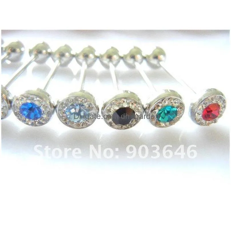 lot50pcs shippment body piercing jewelry-crystal tongue ring bar/nipple barbells 14g~1.6mm mix colors