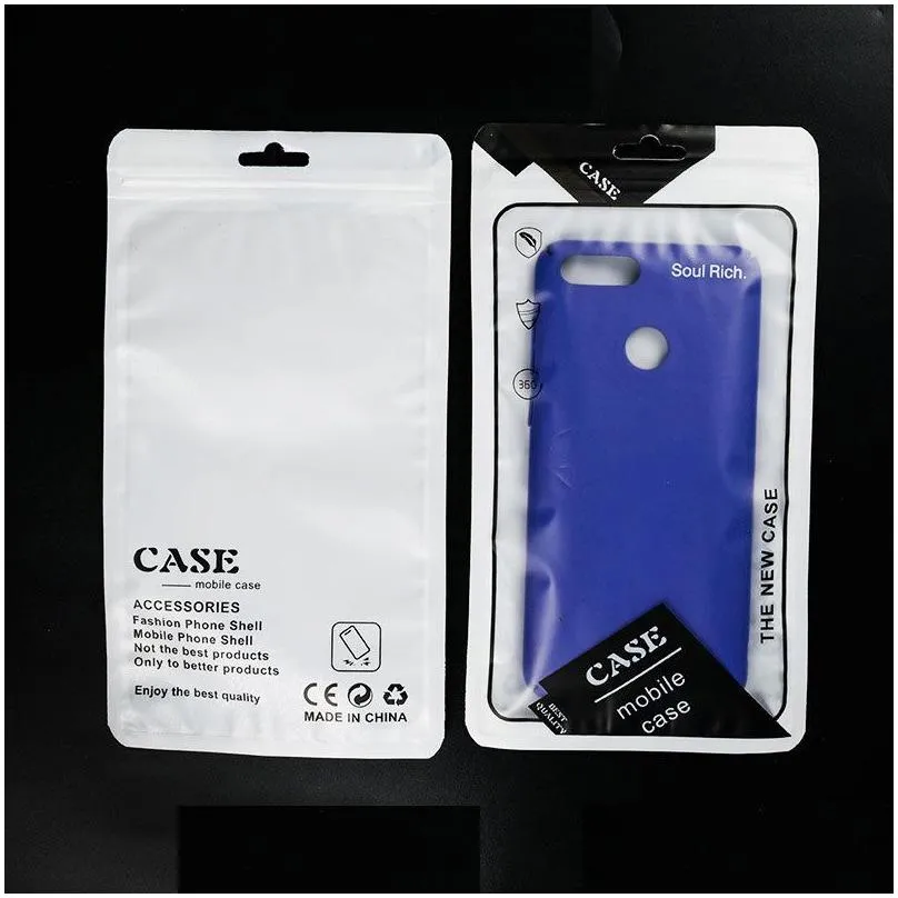 wholesale Universal 12*21cm Plastic Zipper Black White Blue Retail Packaging Bag Cell Phone Case Bag For 4.7 to 5.5 inch Case Cover Shell Display