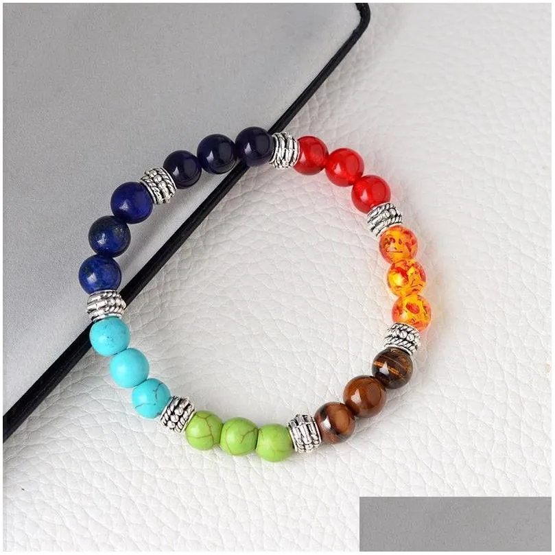multicolor 7 chakra healing balance beads bracelet matte agate natural stone lava yoga life energy bracelet women men casual jewelry
