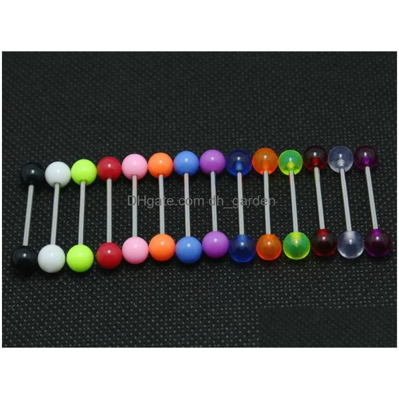 tongue rings mix colors 100pcs body piercing jewelry stainless steel barbell acrylic 6mm ball earring