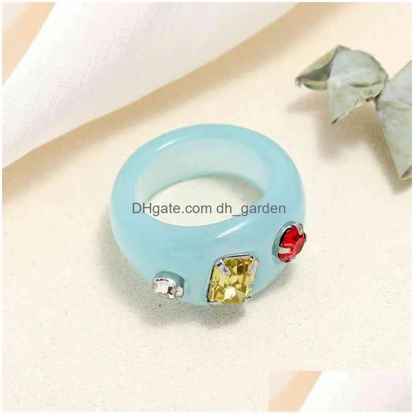 15 pieces acrylic cute fashion color rhinestone jewelry plastic resin square gemstone stacked ring