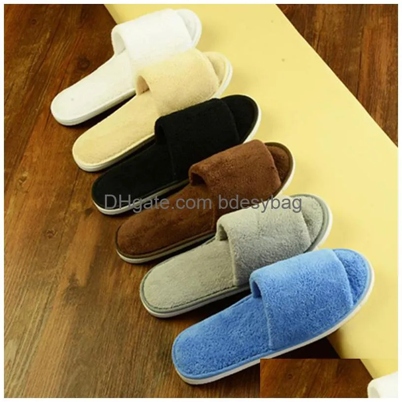 a pair unisex soft bottom winter slippers hotel travel portable slippers disposable home guest indoor cotton fabric slipper