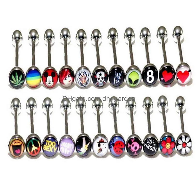 30pcs mix vintage barbell bars steampunk women piercing tongue rings stainless steel fashion body jewelry