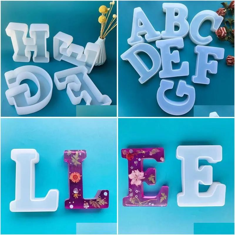 Craft Tools Jewelry Pendant Alphabet Epoxy Resin Mould English Letter Silicone Mold Keychain For Birthday Home Decoration Drop