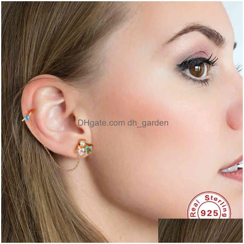 genuine 925 sterling silver colorful rhinestone small earcuffs clip earrings for women wedding jewerly no piercing earring gift