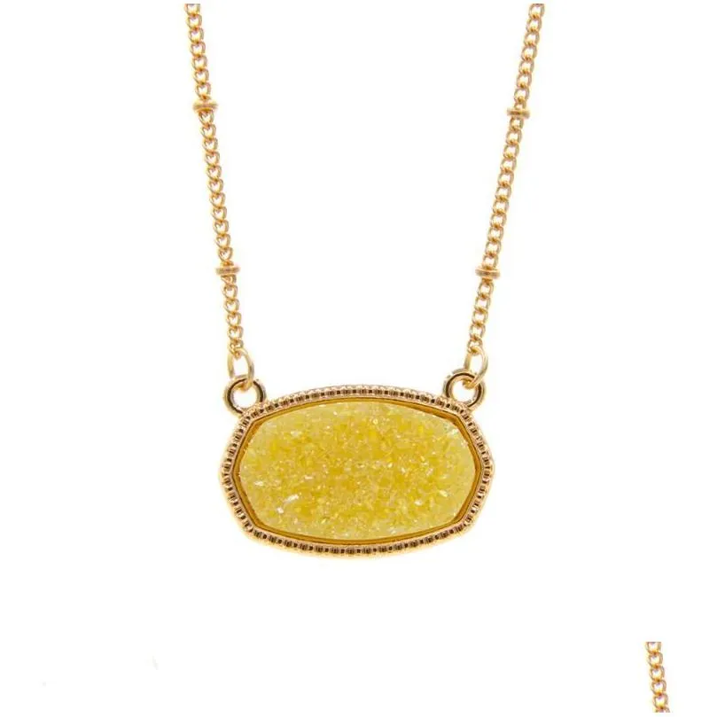 pendant necklaces resin oval druzy necklace gold color chain drusy hexagon style luxury designer brand fashion jewelry for