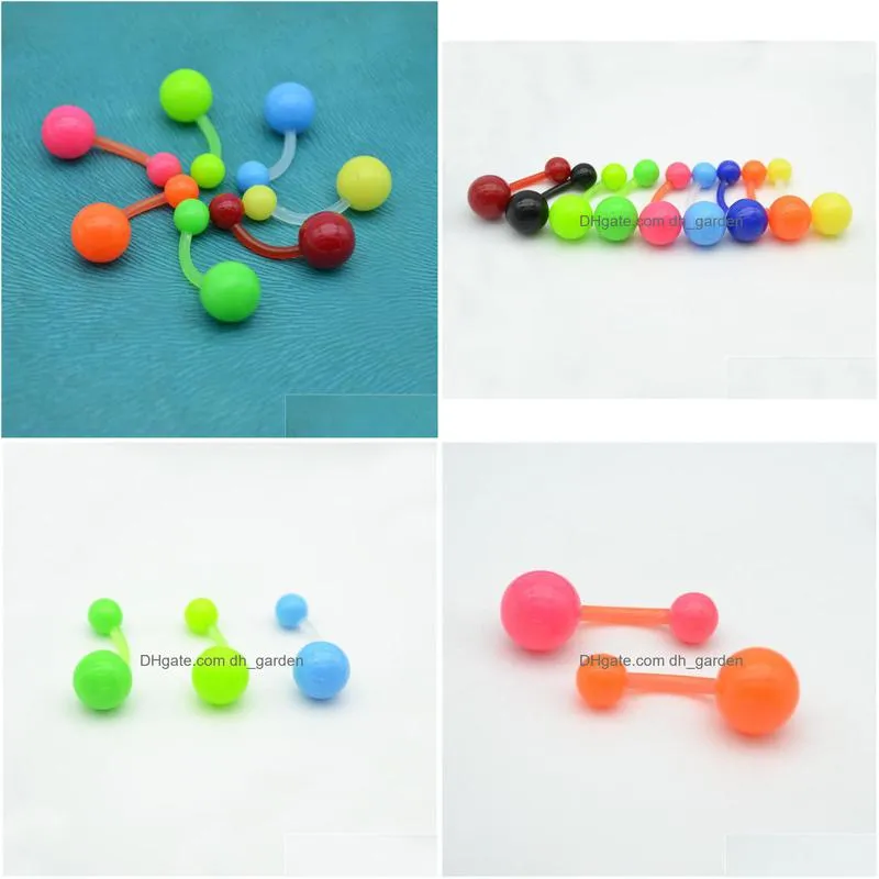 belly naval bar rings bioflex bioplast coloured flexible screw on balls fashion body piercing jewelry whole 14g uv acrylic