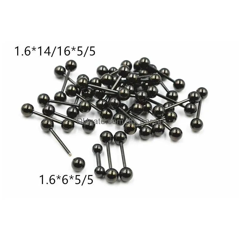 50pcs body jewelry-all black tongue bar bells nipple ear piercing jewelry straight bells helix short