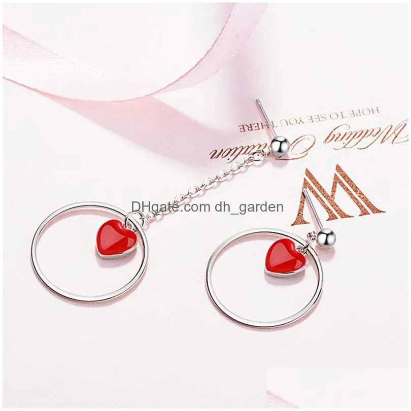 meyrroyu 925 silver red love circle necklace earrings women engagement party jewelry set gift