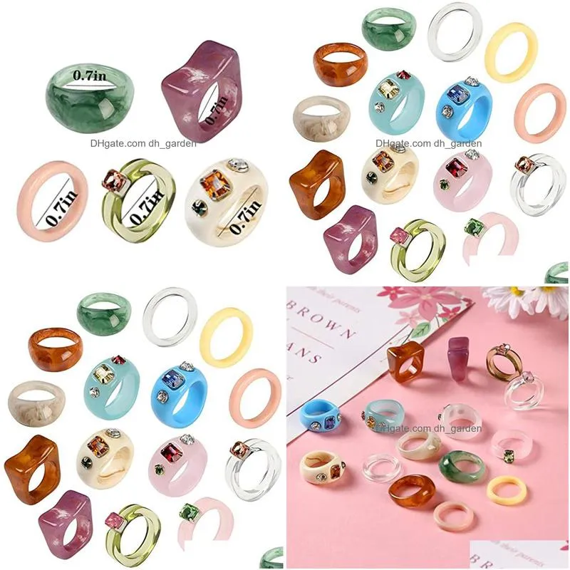 15 pieces acrylic cute fashion color rhinestone jewelry plastic resin square gemstone stacked ring