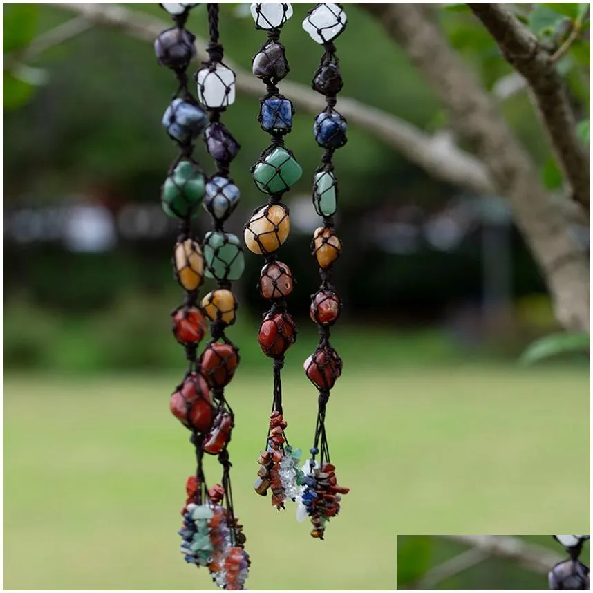 Pendants Natural Stone 7 Chakra Healing Energy Tassel Car Wall Hanging Pendant for Decoration Home Meditation Decor Jade Amethyst Tiger